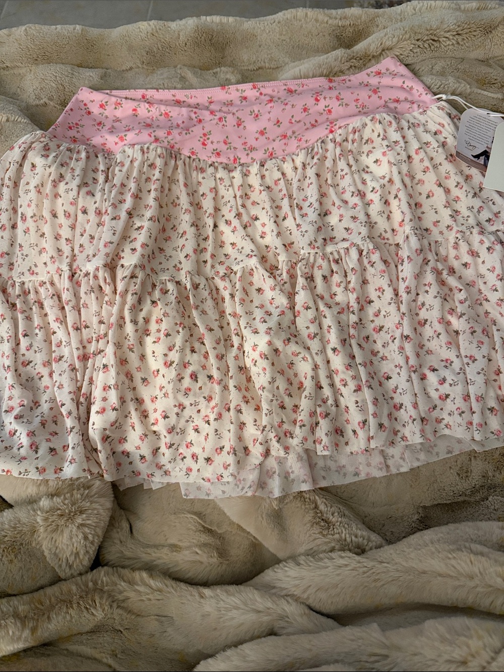 Tiered Floral Skater Skirt in Pink and Cream